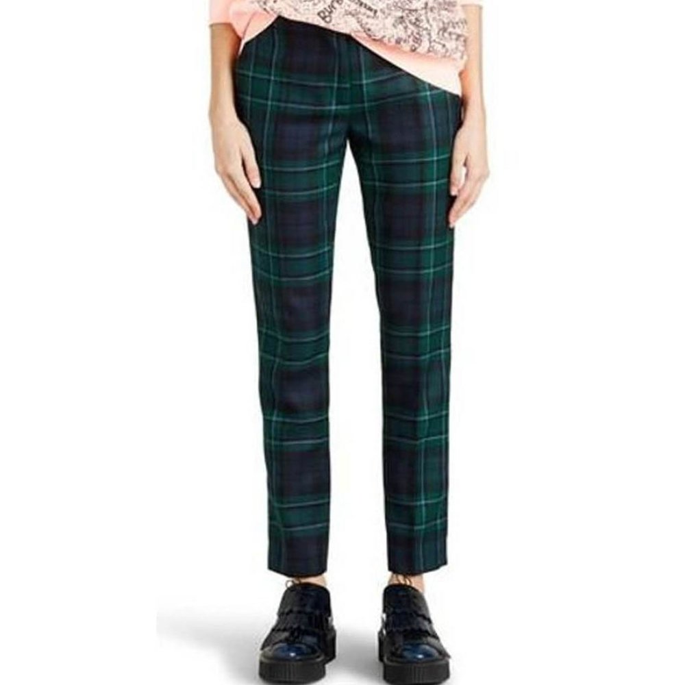 NWT Auth Burberry rtl $1300 Hanover green blue plaid wool ankle pants US 4 UK 6